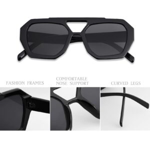 AENMTU Trendy Designer Inspired Aviator Sunglasses for Women Men Hexagonal Square Thick Frame Double Bridge Sun Glasses