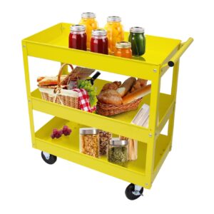 Generic 3 Tier Utility Service Cart 400 lbs, Steel Rolling Tool Cart on Wheels,Load Capacity for Mechanic Garage Warehouse Workshop & Repair Shop,Yellow