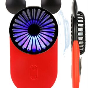 Generic Cute Mouse Personal Mini Fan, Handheld USB Rechargeable Fan with Pretty LED Light, 3 Adjustable Speeds with Portable Holder, for Indoor Or Outdoor Park School, Red