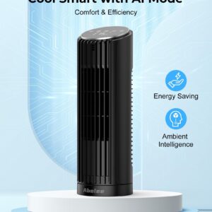 Abolee Tower Fan for Bedroom, 23ft/s Desk Fan with Remote, 70° Oscillating Desk Fan, 4 Speeds, 4 Modes,12Timer, 2024 New 13'' Bladeless Portable Fan for Bedroom Office Home Black