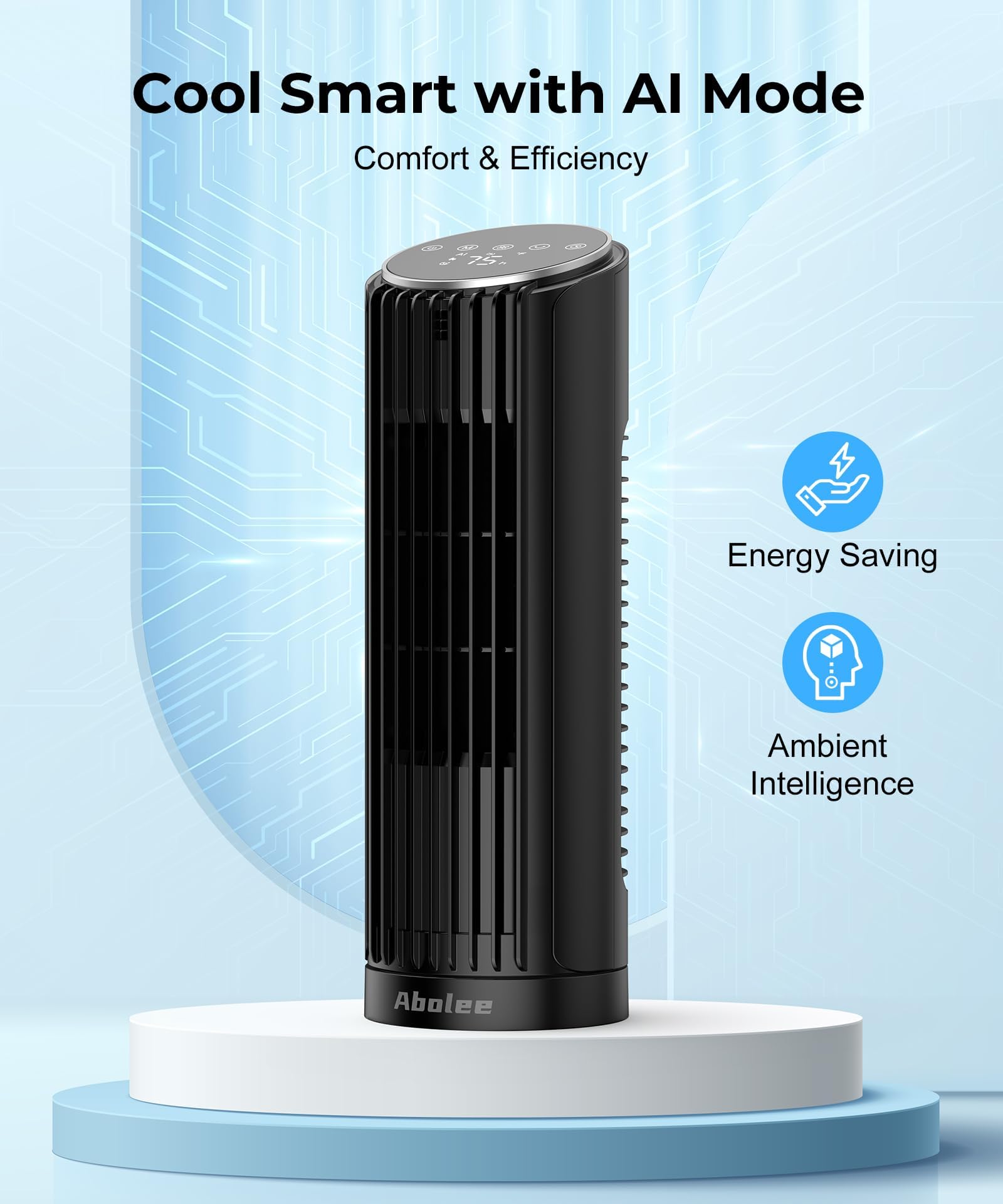 Abolee Tower Fan for Bedroom, 23ft/s Desk Fan with Remote, 70° Oscillating Desk Fan, 4 Speeds, 4 Modes,12Timer, 2024 New 13'' Bladeless Portable Fan for Bedroom Office Home Black