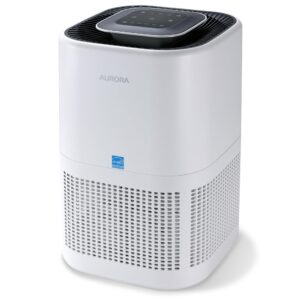 aurora ar100w air purifier for mold, smoke, dust, odors, pollen, allergens, and germs with h13 true hepa filter and 3-stage purification, covers up to 1,100 ft², energy star certified, white