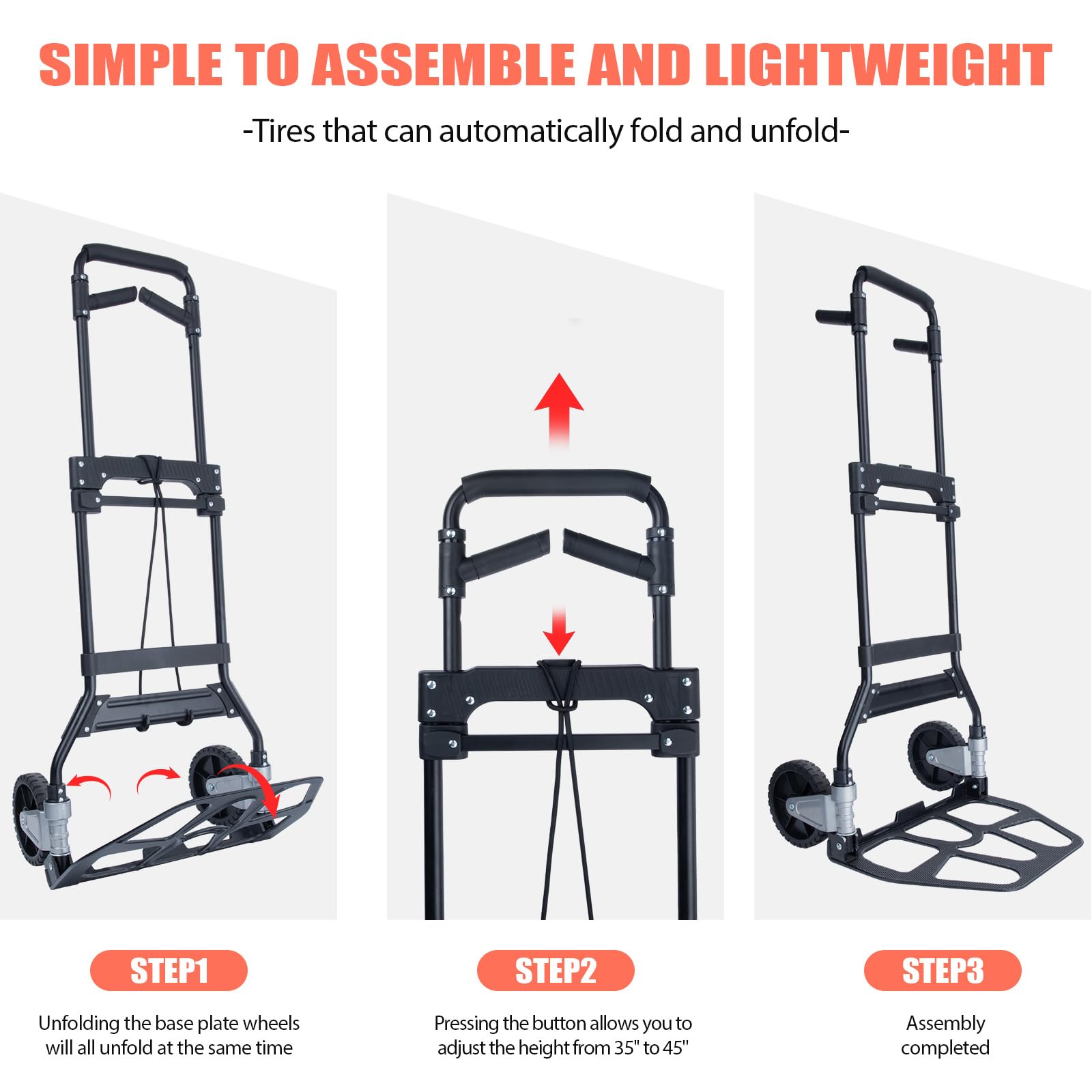 Nellyke Hand Truck Dolly Foldable,375LB Capacity Aluminum Folding Hand Cart,Heavy Duty Hand Truck Foldable Dolly with Swivel Handle,Folding Dolly Trolley with TPR Wheels for Moving