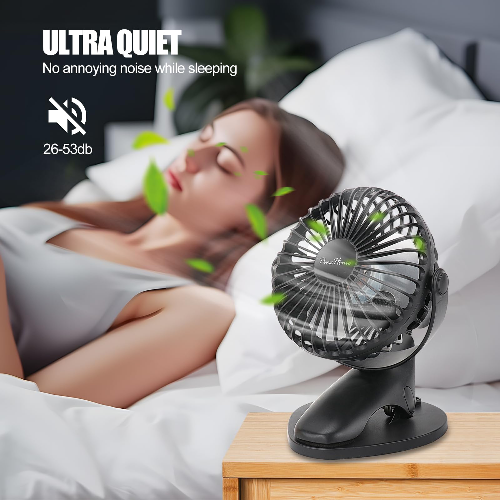 Portable Clip Fan Battery Operated,3 Speeds USB Rechargeable Mini Table Fan with Strong Airflow,360°Rotation Ultra Quiet Personal Desk Fan for Home Office Bedroom Dorm Stroller Camping(Black)