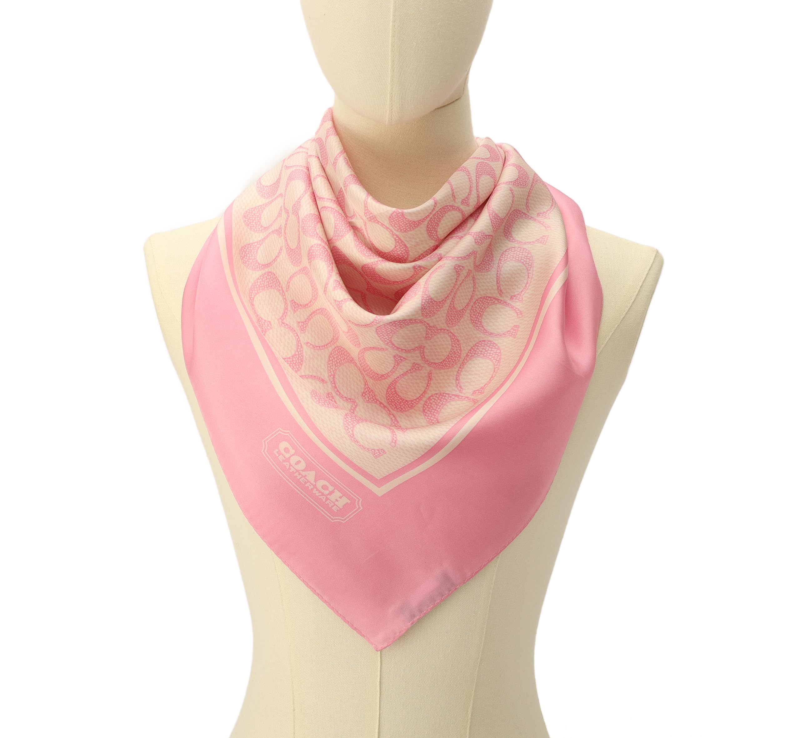 Coach Womens Vintage Signature Printed Silk Square Scarf, Soft Pink