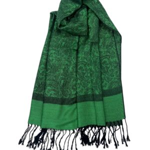 Pashmina Shawl Wrap for Women Soft Lightweight Multi-Purpose Scarf for Weddings, Parties & Casual Wear (Jacquard Green Black - PL18103)