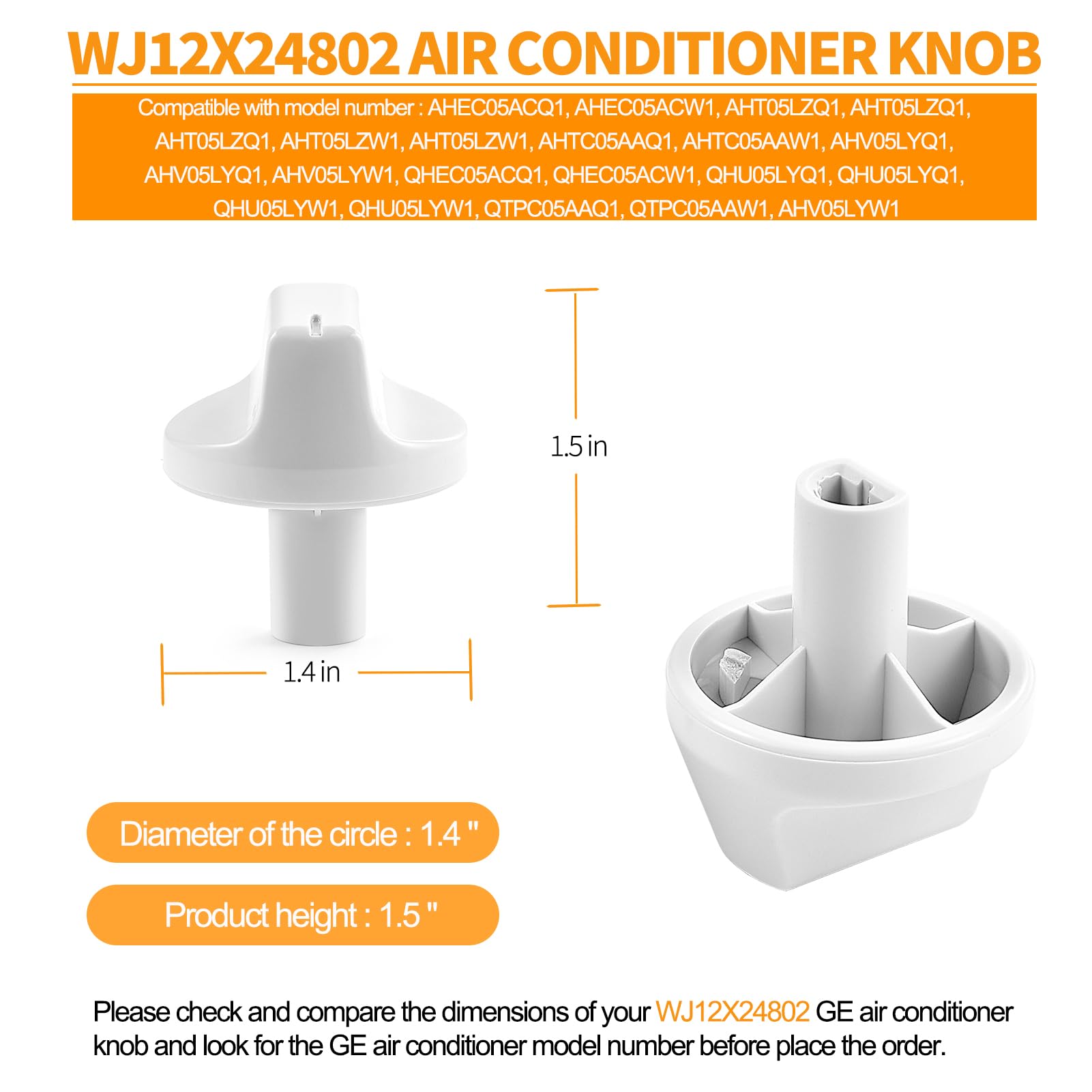 2 Pcs WJ12X24802 Air Conditioner Knob Replacement for GE Air Conditioner Parts, AHV05LYW1 AHT05LZQ1 AHEC05ACW1 Appliance Knob for GE Window Air Conditioner White Plastic Knob