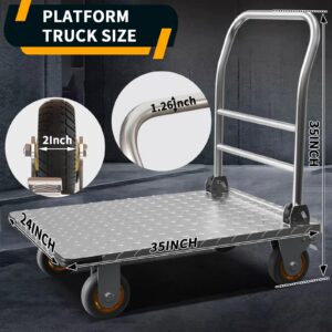 Flatbed Cart, 36x24 Inch Folding Platform Trucks with 2000LBS Weight Capacity Heavy Duty Dolly Cart Feature 5Inch Caster to Handle Large and Heavy Loads Foldable Platform Cart Easy to Store