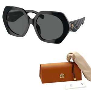 Tory Burch TY7195U 170987 55MM Black/Dark Grey Hexagonal Sunglasses for Women + BUNDLE With Deisgner iWear Complimentary Eyewear Kit