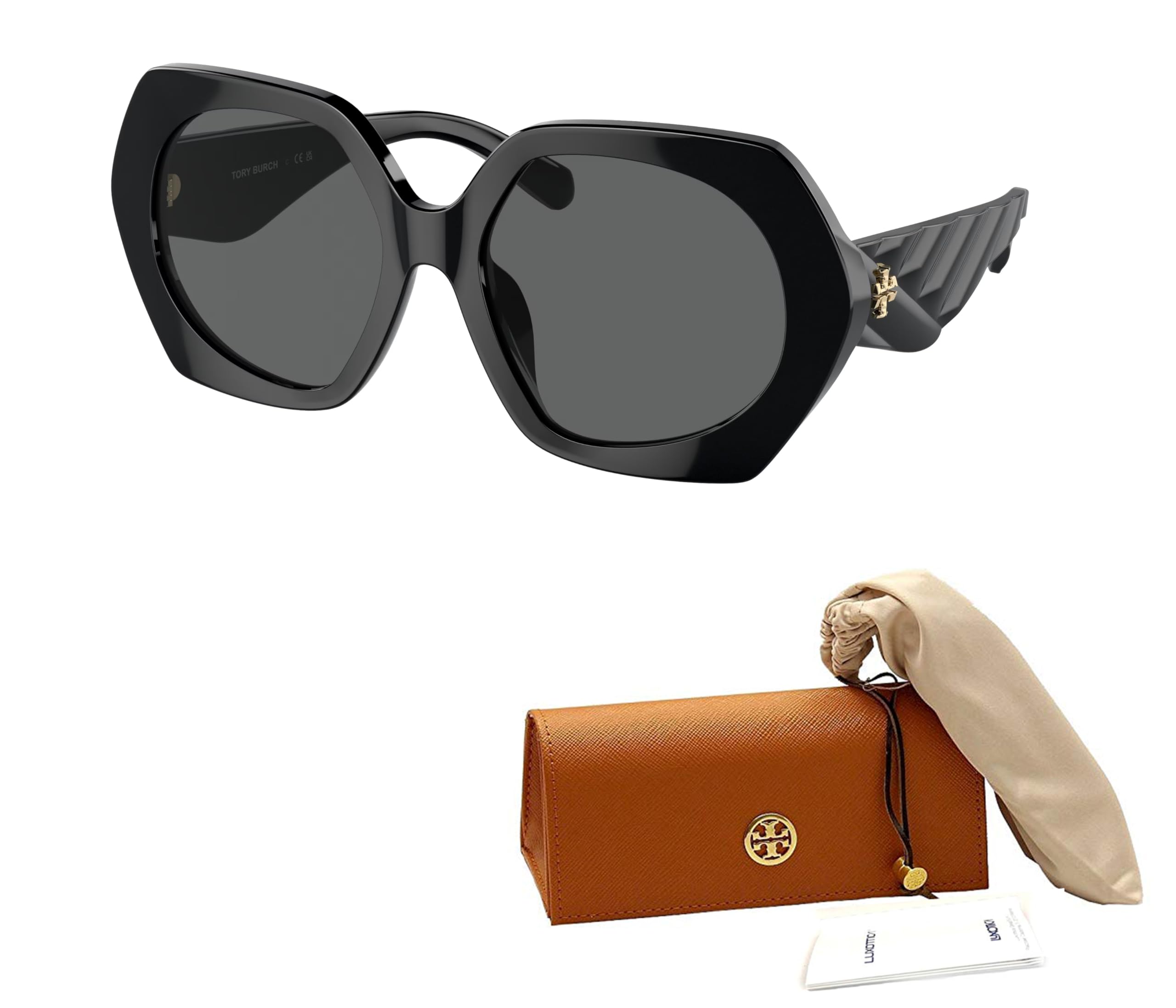 Tory Burch TY7195U 170987 55MM Black/Dark Grey Hexagonal Sunglasses for Women + BUNDLE With Deisgner iWear Complimentary Eyewear Kit