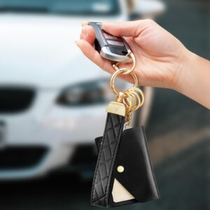 OHKYOOT Leather Wristlet Keychain,Wallet Keychain Car Key Chain with 3 Key Ring,Anti-Lost D Ring and Mini Wallet (Black)