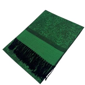 Pashmina Shawl Wrap for Women Soft Lightweight Multi-Purpose Scarf for Weddings, Parties & Casual Wear (Jacquard Green Black - PL18103)