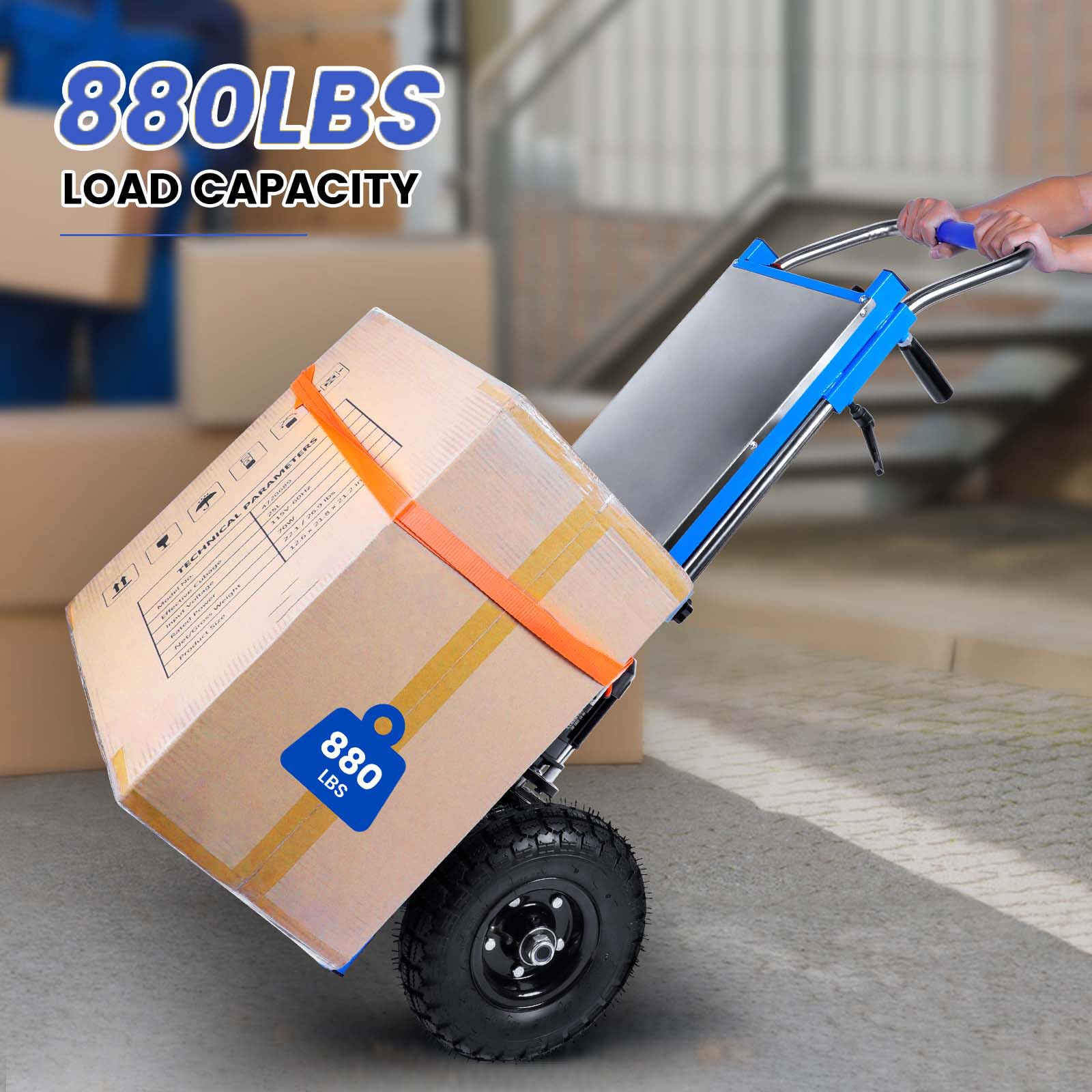 1200W Electric Stair Climbing Sack Hand Trucks Dolly, Gallon Drum Dolly, Stair Dollies Climber Heavy Duty Load 880 lbs with Telescoping Handle & Pneumatic Wheels for Moving Furniture Fridge Appliance