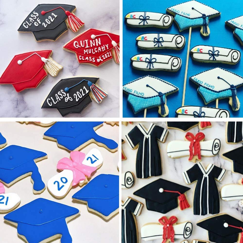 3Pcs Graduation Cookie Cutters, Stainless Steel Molds Graduation Cap, Gown, Diploma Shapes for High School College Parties