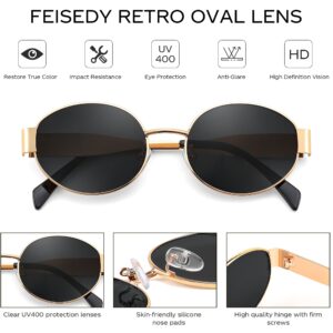 FEISEDY Trendy Retro Oval Sunglasses for Women Men Small Metal Frame Sun Glasses UV400 Shades B0124