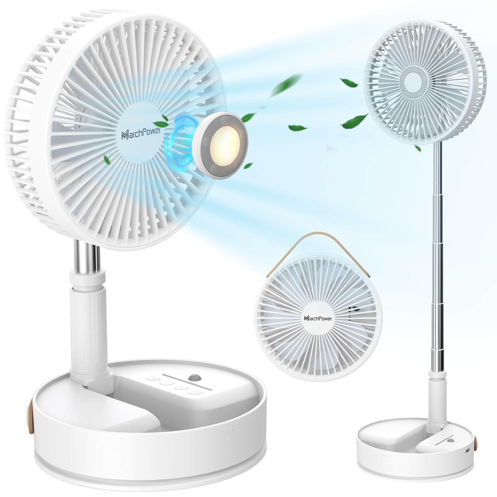 Marchpower Foldable Oscillating Standing Fan with Remote, 8" Portable Pedestal Quiet Fan with Timer, 7200mah Rechargeable USB Desk Fan for Home Bedroom Office Travel Outdoor Camping