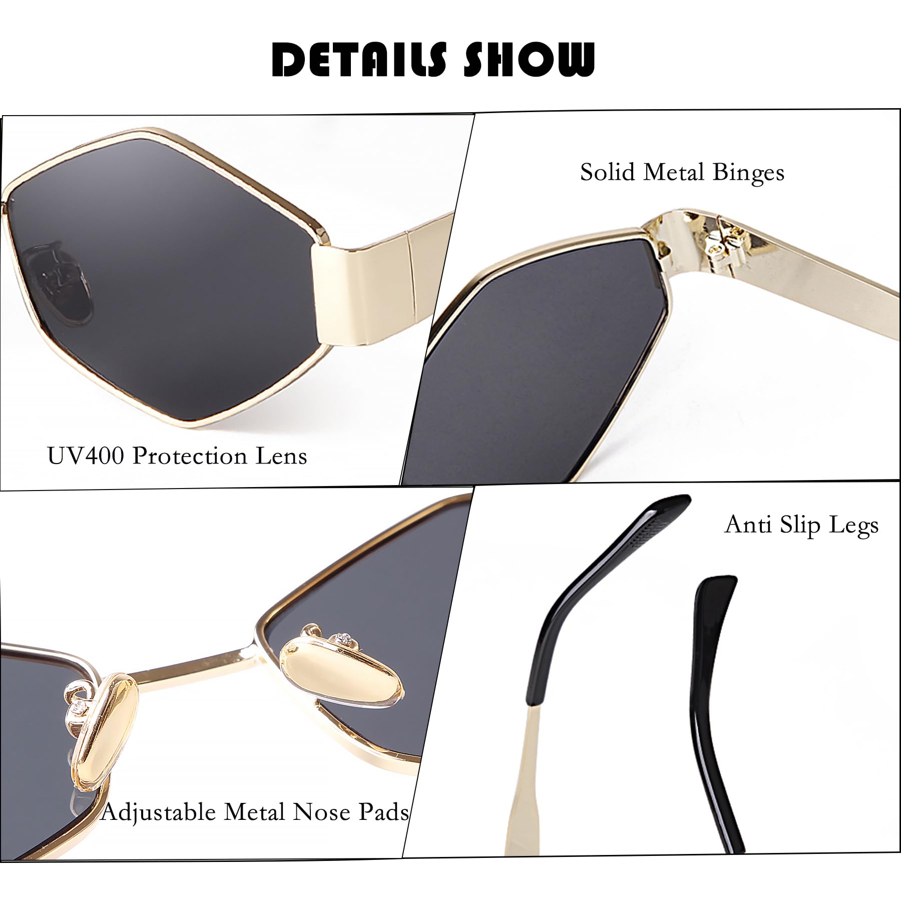 SDINM Hexagon Sunglasses for Women Retro Vintage Gold Metal Geometric Sun Glasses Shades UV Protection