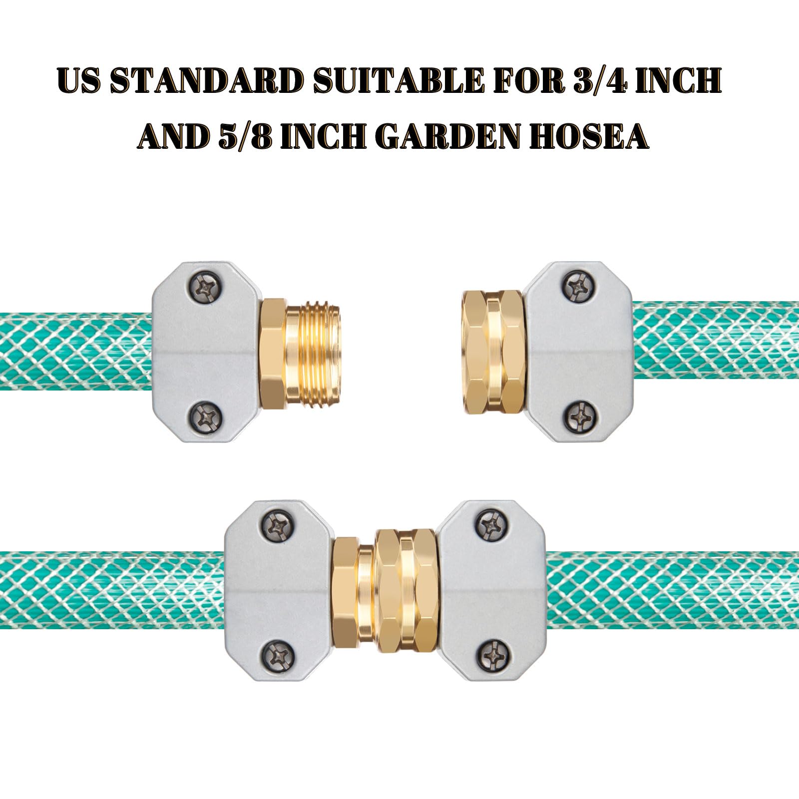 Tuopu Tool Garden Hose Repair Kit, 2 Sets Aluminum Alloy Garden Hose End Mender, Male and Female Water Hose Repair Fittings, Fit 5/8" and 3/4" Garden Hose Connector, with 4 Extra Hose Washers