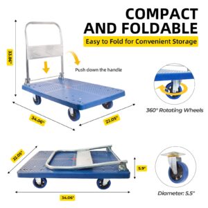 DEFIPRO Foldable Push Cart Dolly 660 lbs Heavy Duty Platform Truck Upgrade Swivel Wheels Moving Flatbed Carts Hand Truck for Garden Warehouse Garage