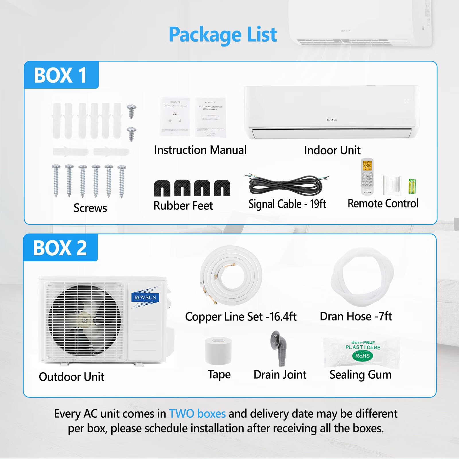 ROVSUN 12,000 BTU WIFI Enabled 23 SEER Mini Split AC/Heating System with Inverter, 230V Ductless Split System Air Conditioner w/Pre-Charged Condenser, Heat Pump & Installation Kit, Works with Alexa