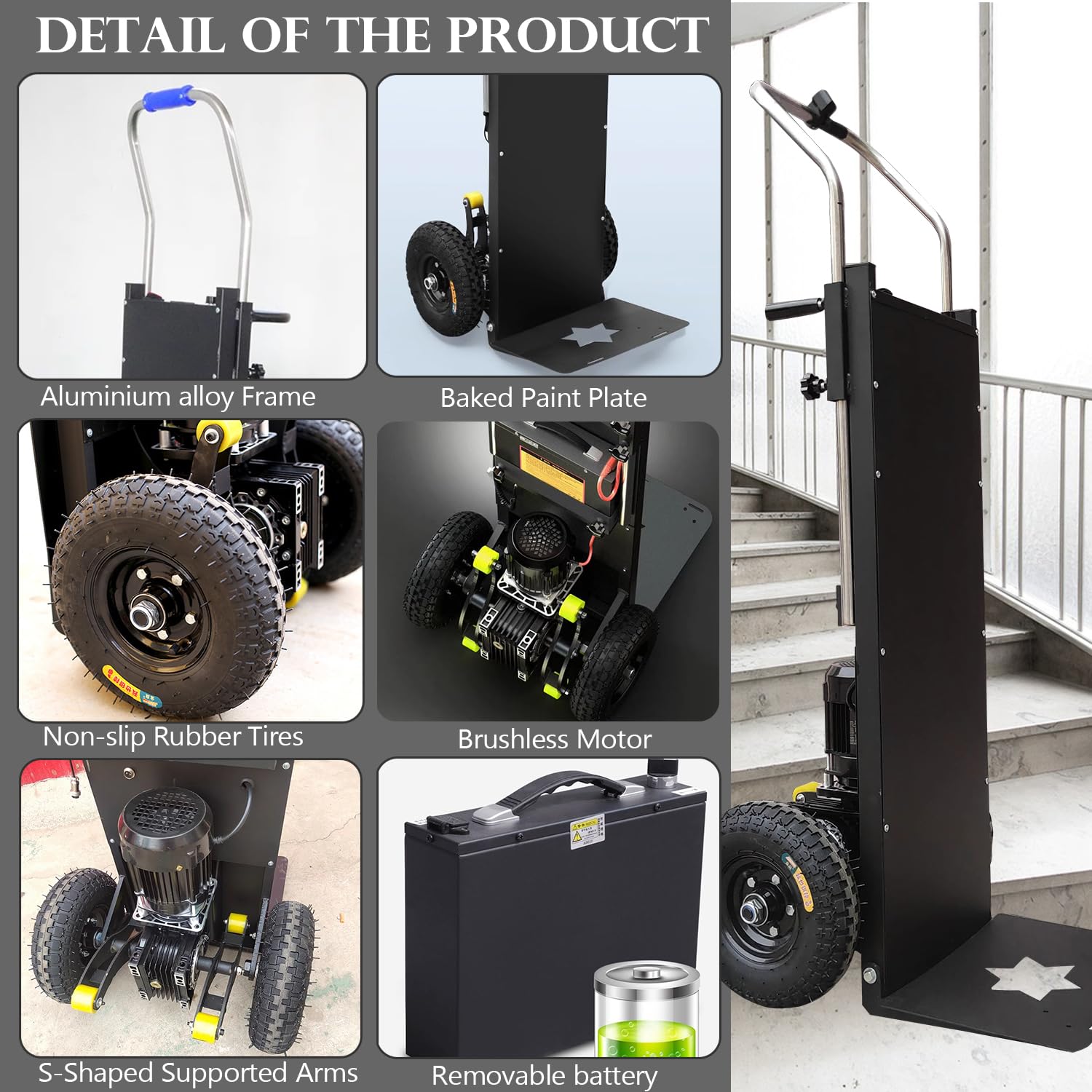 Electric Stair Climbing Hand Trucks Heavy Duty,880 LBS Hand Trucks High Load Capacity Electric Stair Climbing Hand Trucks Dolly Cart (Black)