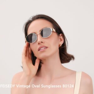 FEISEDY Trendy Retro Oval Sunglasses for Women Men Small Metal Frame Sun Glasses UV400 Shades B0124