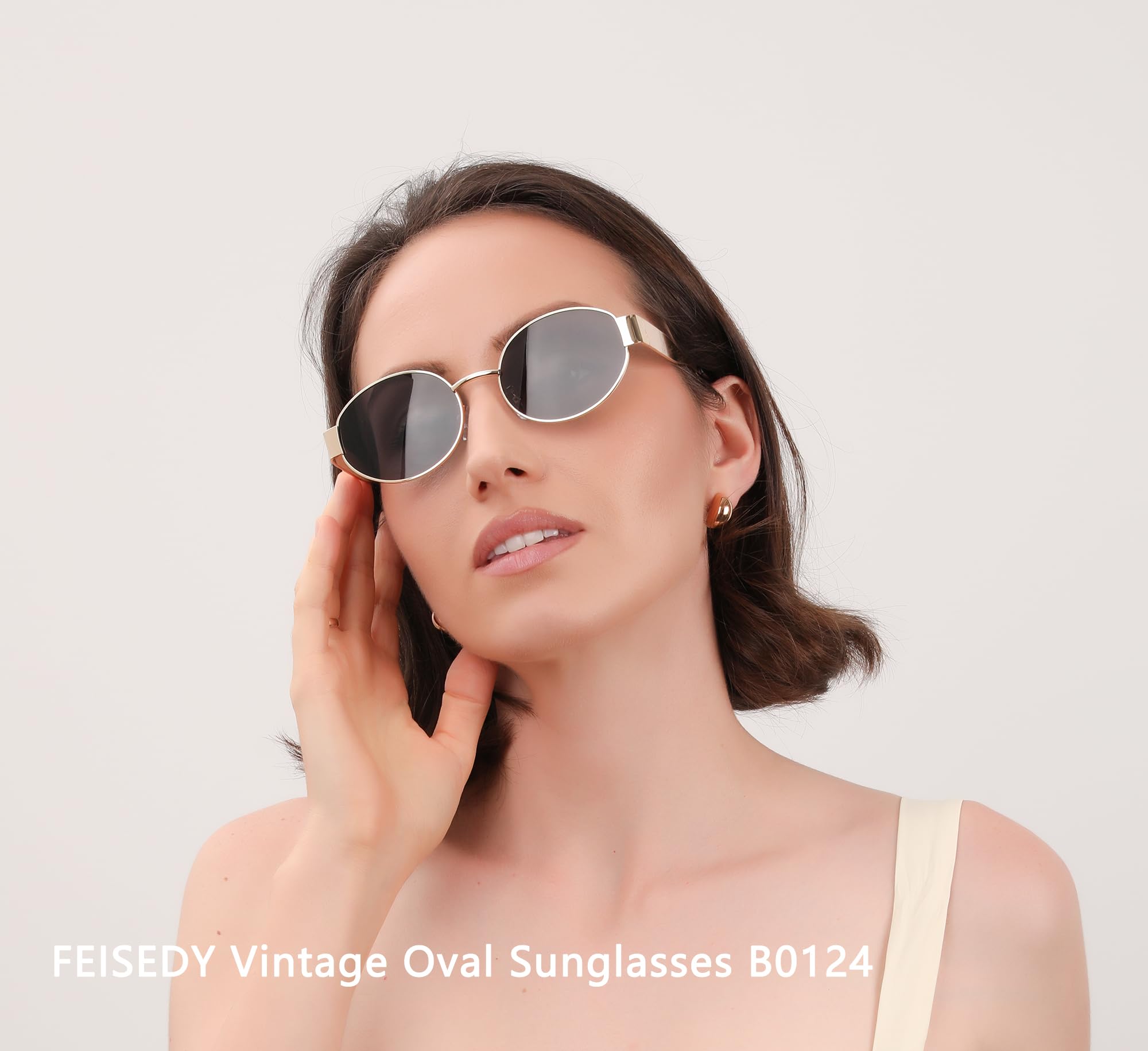 FEISEDY Trendy Retro Oval Sunglasses for Women Men Small Metal Frame Sun Glasses UV400 Shades B0124