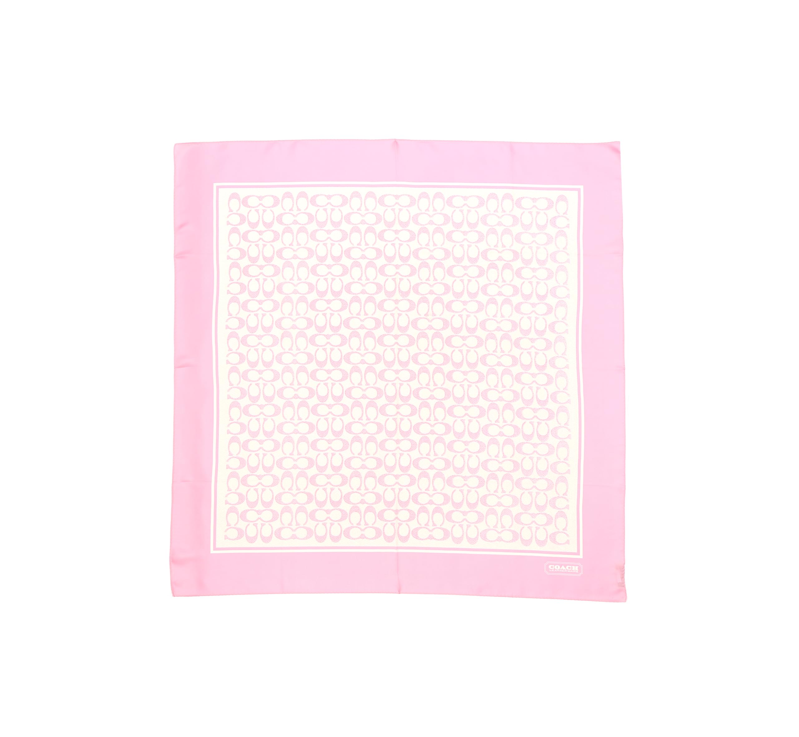 Coach Womens Vintage Signature Printed Silk Square Scarf, Soft Pink