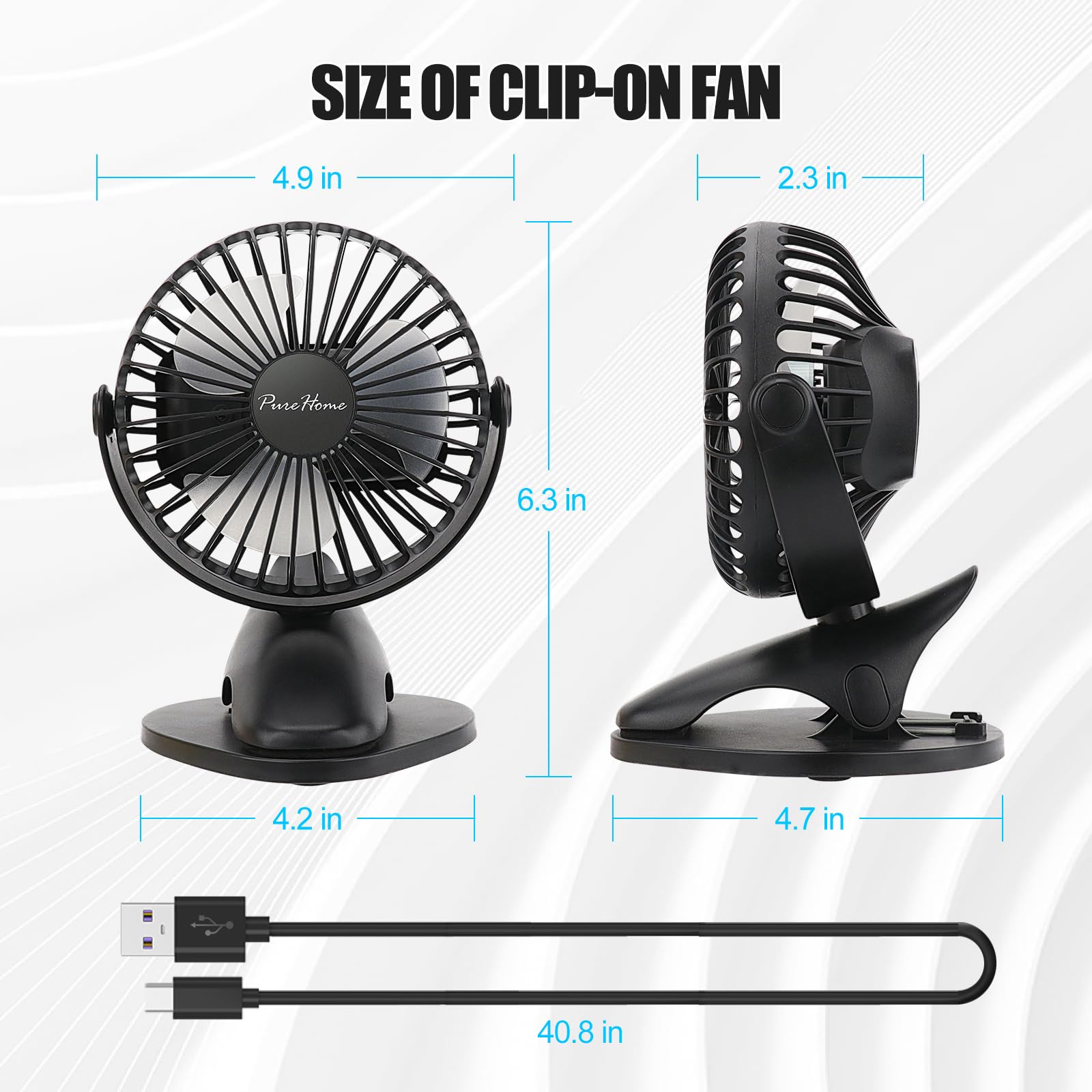 Portable Clip Fan Battery Operated,3 Speeds USB Rechargeable Mini Table Fan with Strong Airflow,360°Rotation Ultra Quiet Personal Desk Fan for Home Office Bedroom Dorm Stroller Camping(Black)