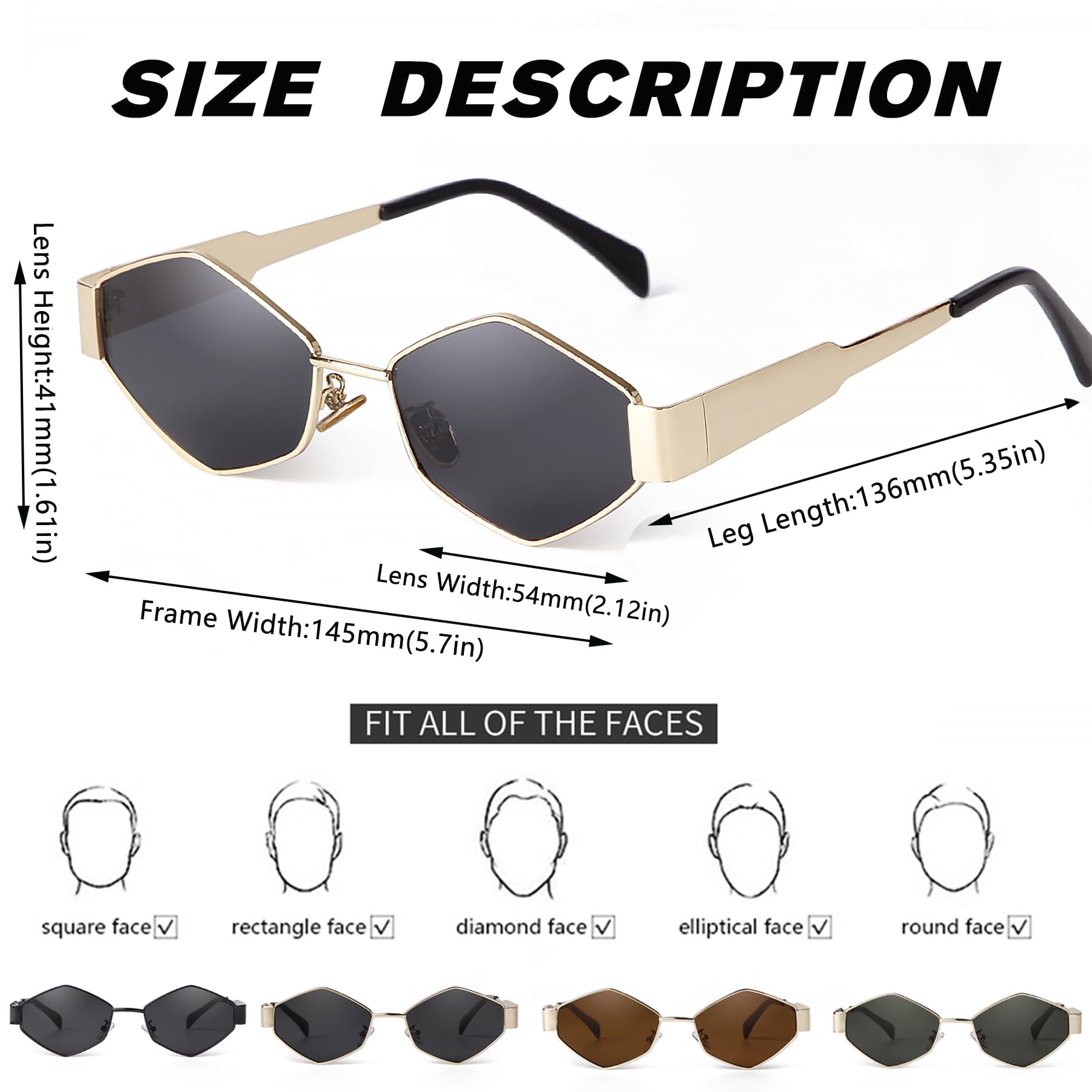 SDINM Hexagon Sunglasses for Women Retro Vintage Gold Metal Geometric Sun Glasses Shades UV Protection