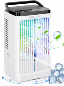 husuime portable air conditioners 4 speeds evaporative air cooler, 2 spray modes, 7 color night light and 1-8h timer, oscillating air conditioner portable with touch screen, usb portable ac for room