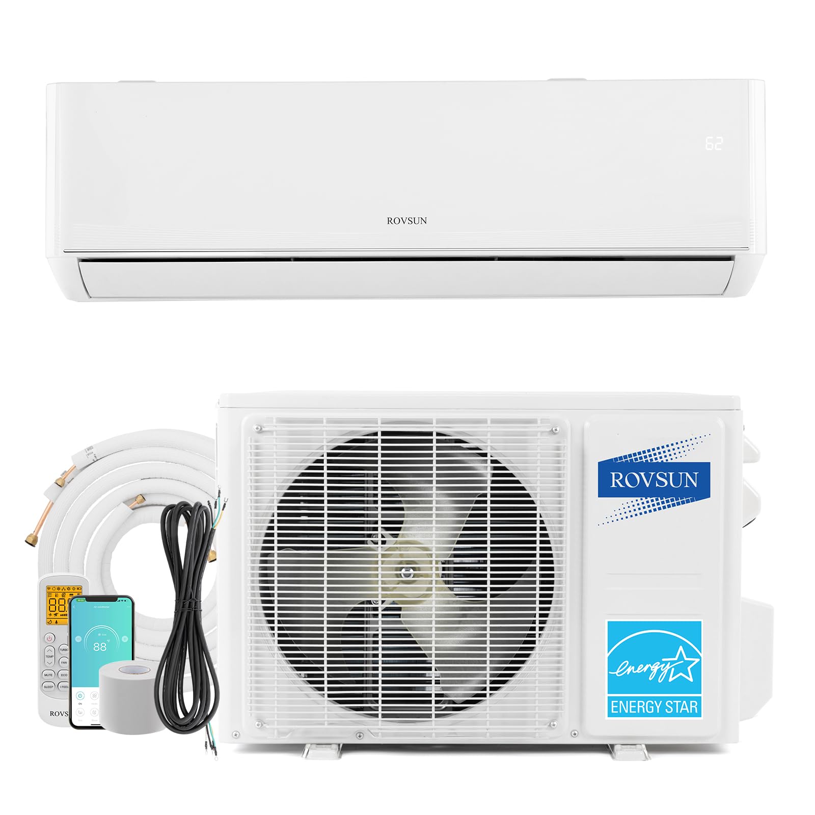 ROVSUN 12,000 BTU WIFI Enabled 23 SEER Mini Split AC/Heating System with Inverter, 230V Ductless Split System Air Conditioner w/Pre-Charged Condenser, Heat Pump & Installation Kit, Works with Alexa