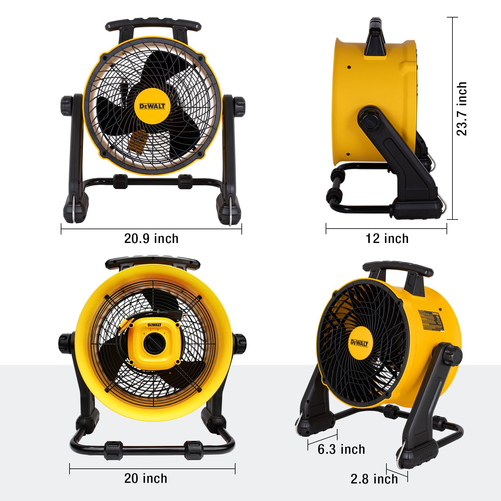 DEWALT 16 Inch Heavy Duty Floor Fan, High Velocity Barrel Shop Fan, 3-Speed Powerful Cooling Drum Fan with 4000 CFM, 360° Adjustable Tilting Airflow Fan for Warehouse, Workshop, Factory, Basement