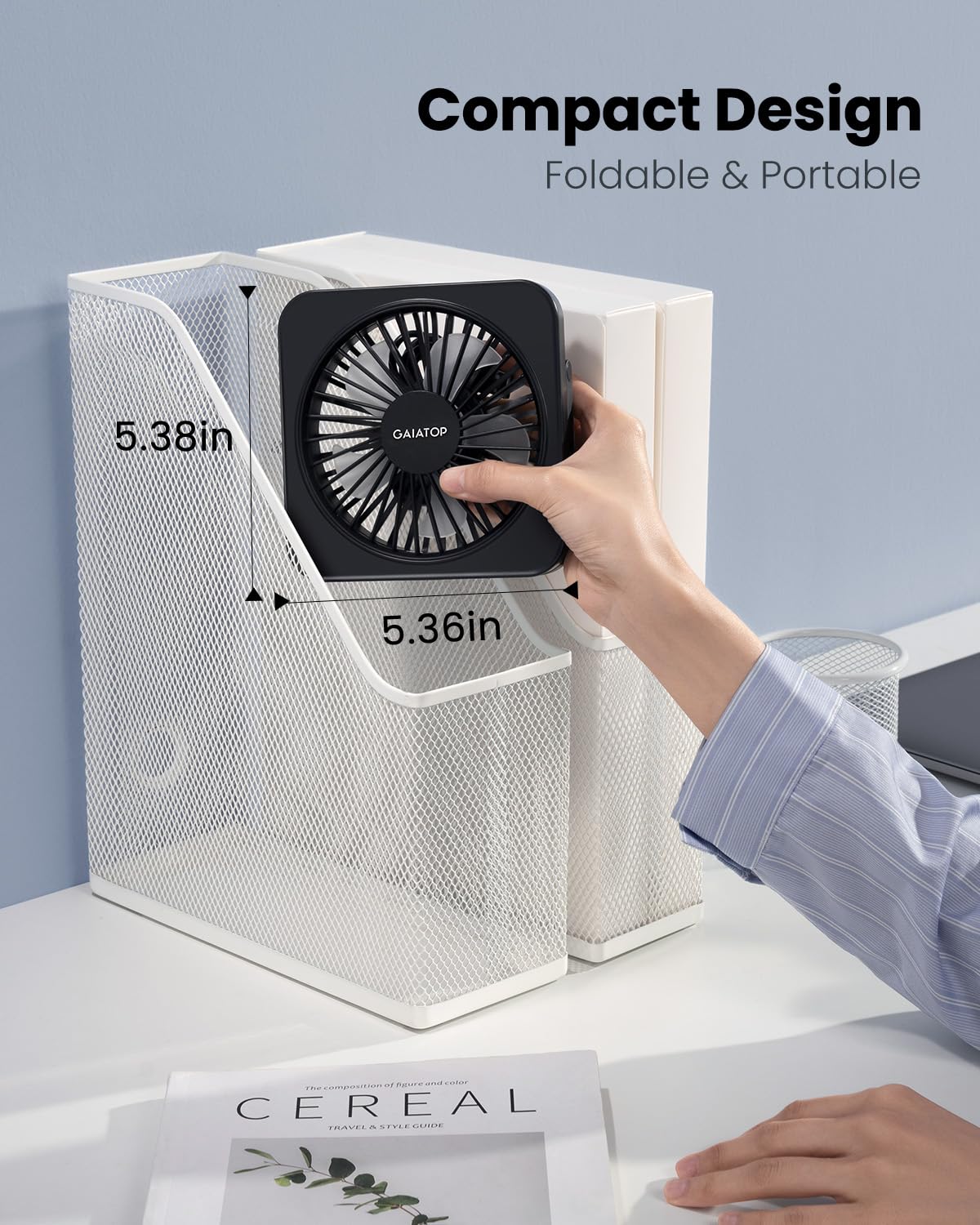 Gaiatop USB Desk Fan, 5 Inch Personal Fan Small Portable Table Fan with 180° Tilt Folding and 3 Speeds, Strong Wind Ultra Quiet Personal Cooling Fan For Office Home Bedroom Desktop Travel