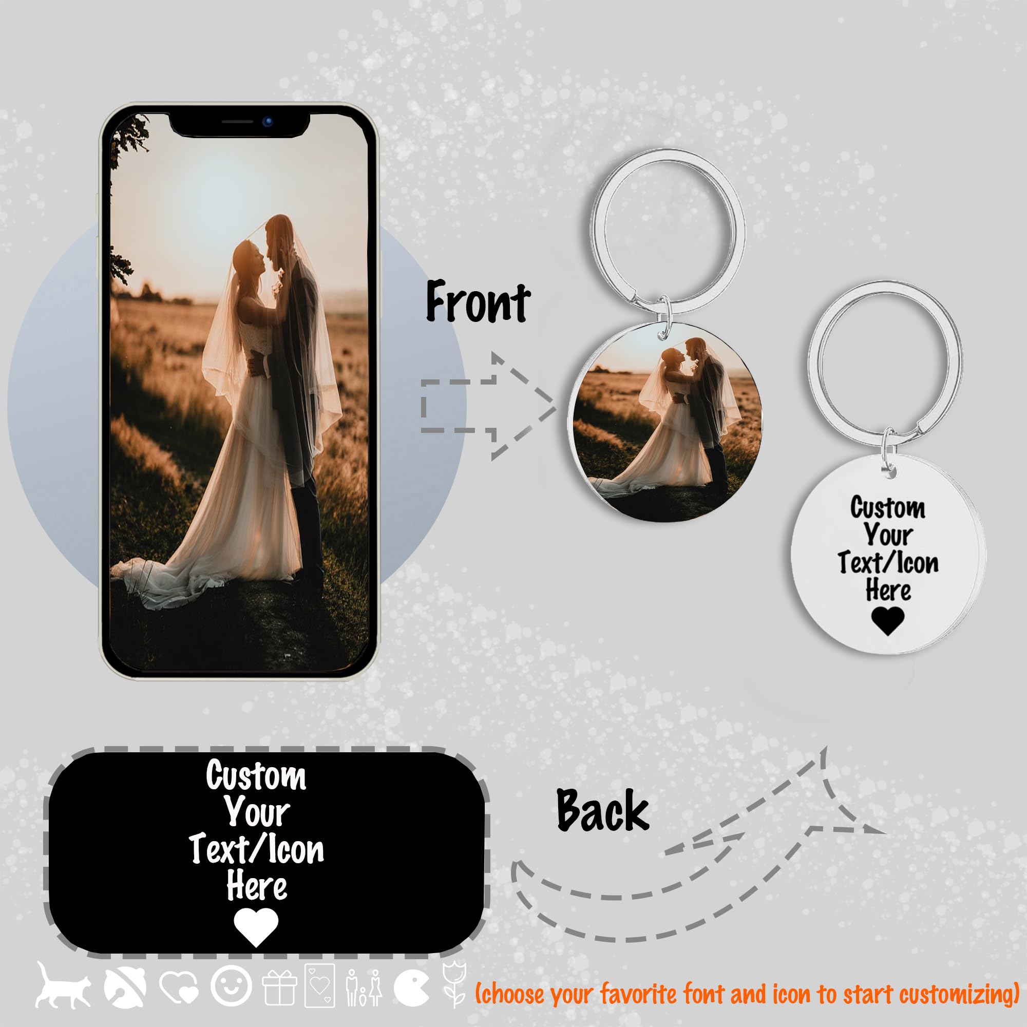 Generic Photo Keychain Personalized,Custom Photo/Text/Dog Tag Key+Icons,Men Women Couple Anniversary Custom Photo Keychain Gift (Silver), 1.18