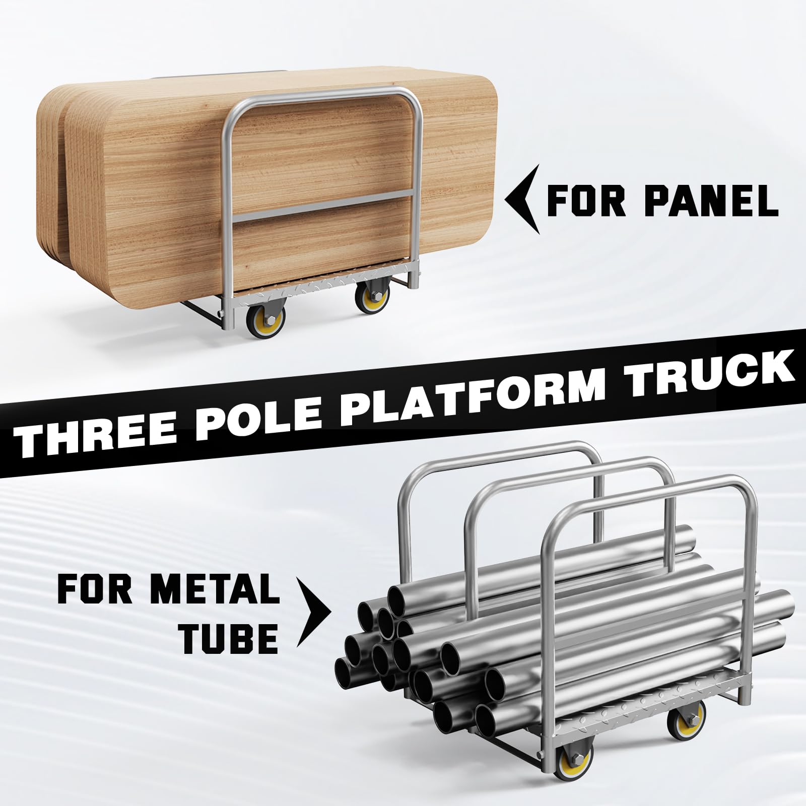 Panel Cart, Heavy Duty Flatbed Cart with 5In Swivel Caster 1500LBS Weight Capacity Lumber Drywall Mattress Cart Transporting Heavy Loads with Ease and Efficiency 2PCS Straps for Platform Trucks