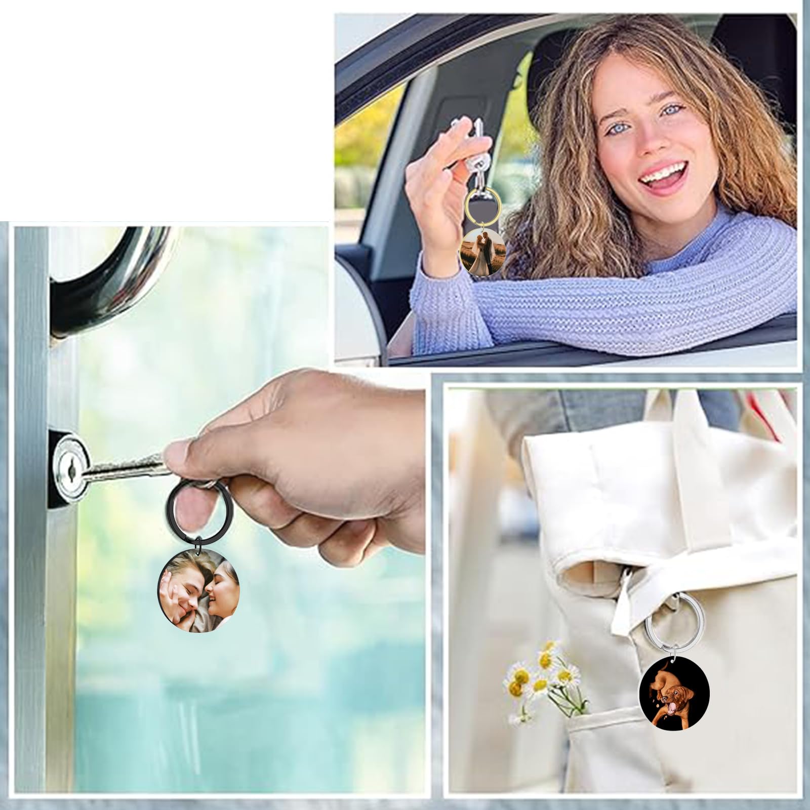 Generic Photo Keychain Personalized,Custom Photo/Text/Dog Tag Key+Icons,Men Women Couple Anniversary Custom Photo Keychain Gift (Silver), 1.18