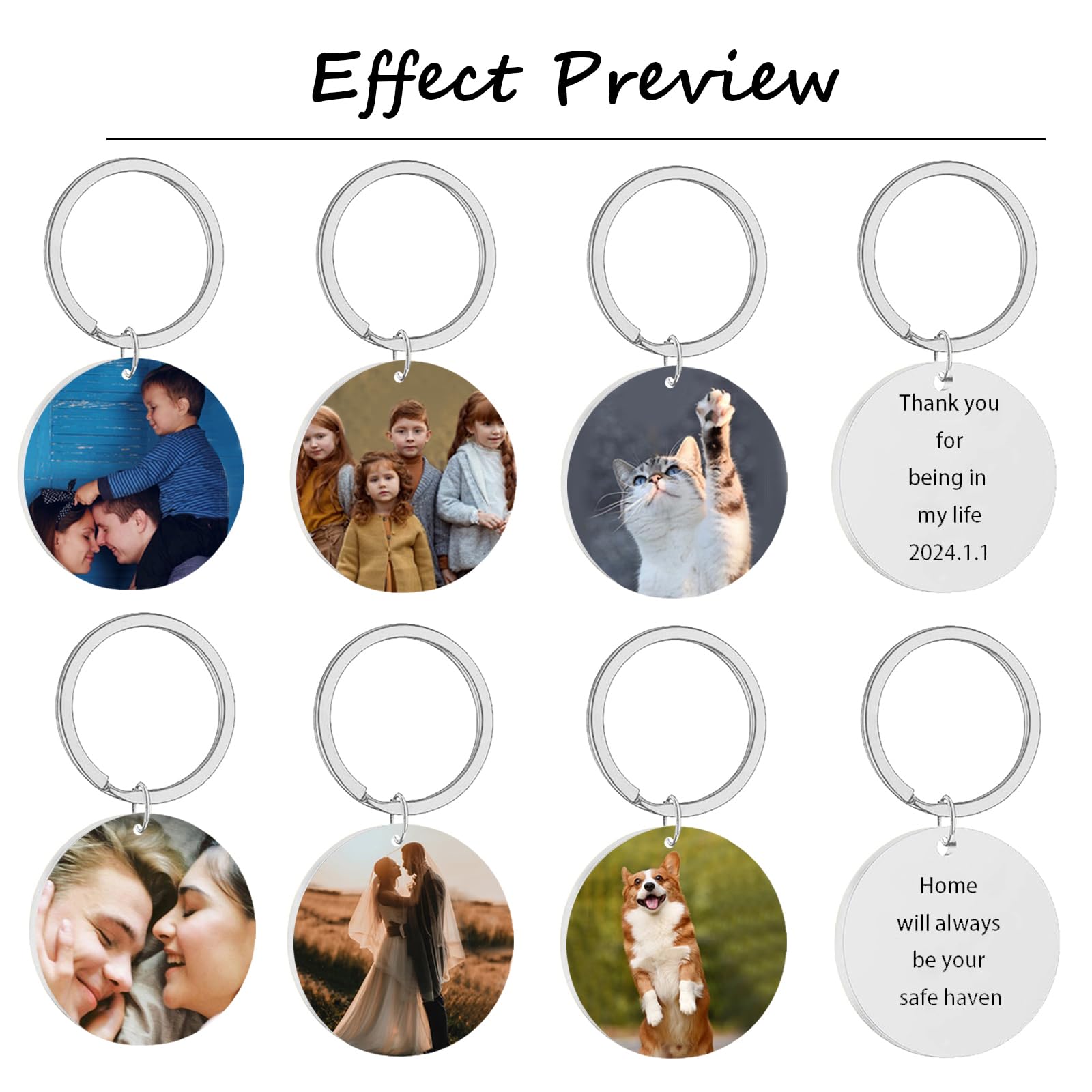 Generic Photo Keychain Personalized,Custom Photo/Text/Dog Tag Key+Icons,Men Women Couple Anniversary Custom Photo Keychain Gift (Silver), 1.18