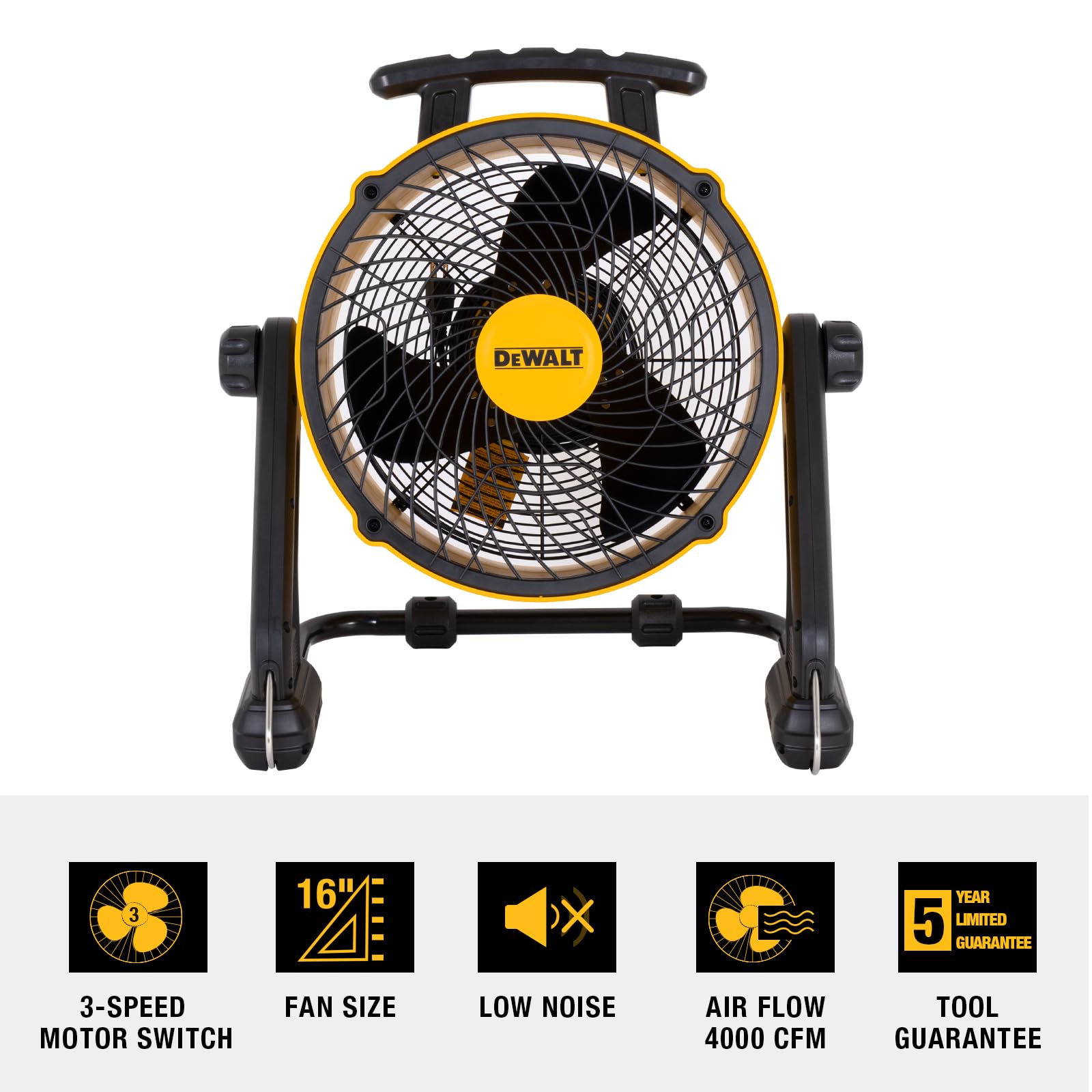 DEWALT 16 Inch Heavy Duty Floor Fan, High Velocity Barrel Shop Fan, 3-Speed Powerful Cooling Drum Fan with 4000 CFM, 360° Adjustable Tilting Airflow Fan for Warehouse, Workshop, Factory, Basement