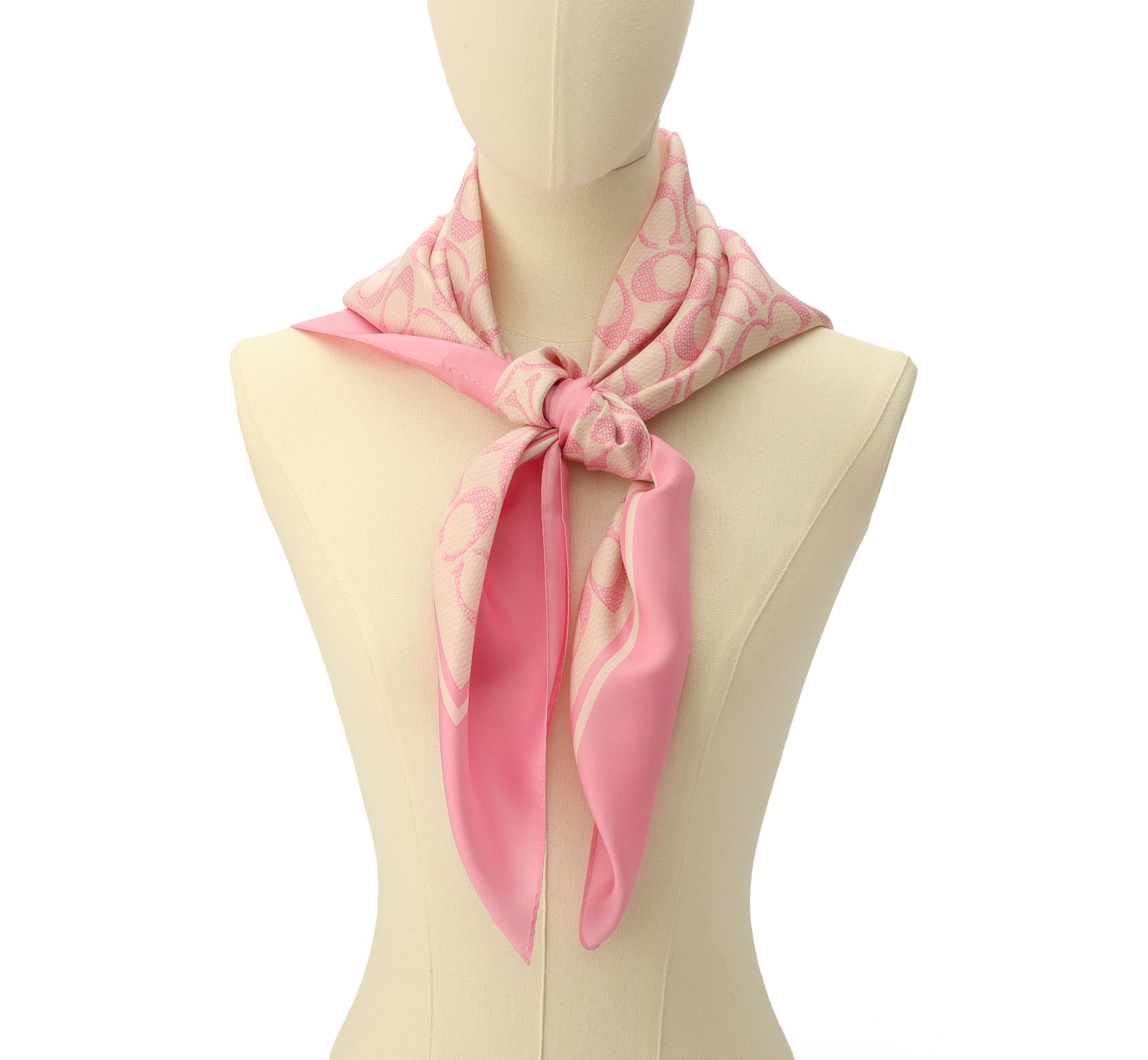 Coach Womens Vintage Signature Printed Silk Square Scarf, Soft Pink