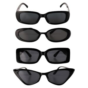 generic trendy women's sunglasses 4-pack: polarized, rectangular frame & vintage cat eye style black retro eyewear for a aesthetic look - lentes de sol para mujer, fashion aaccessories