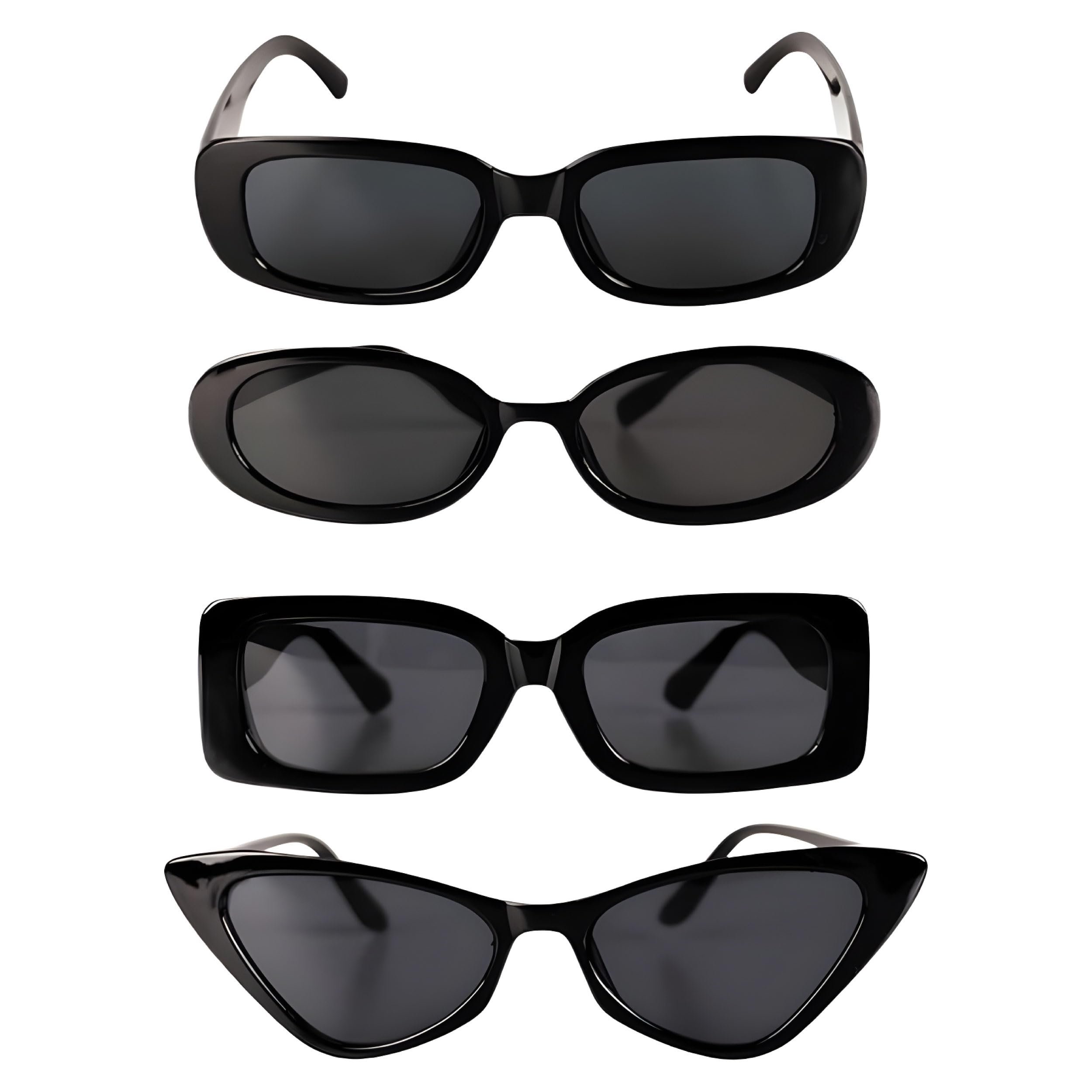 Generic Trendy Women's Sunglasses 4-Pack: Polarized, Rectangular Frame & Vintage Cat eye style Black Retro Eyewear for a Aesthetic Look - lentes de sol para mujer, fashion aaccessories