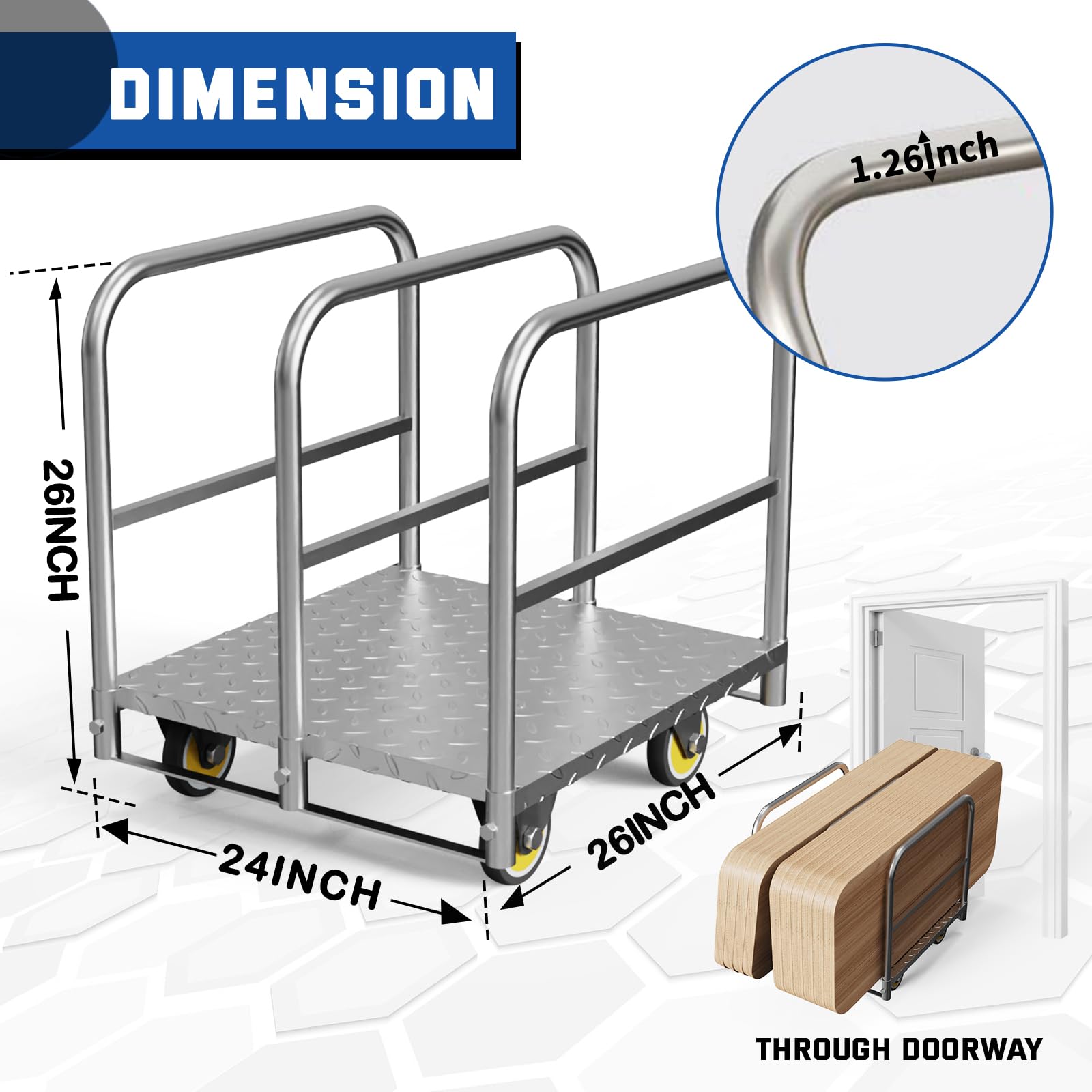 Panel Cart, Heavy Duty Flatbed Cart with 5In Swivel Caster 1500LBS Weight Capacity Lumber Drywall Mattress Cart Transporting Heavy Loads with Ease and Efficiency 2PCS Straps for Platform Trucks