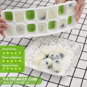 Ice Cube Tray with Lid,Easy Release14 ices,Silicone ice cube tray with Spill-Resistant Removable Lid,Ice Cube Trays for Freezer,Ice Cube Tray with lid for Drinks,Baby Food,BPA Free Ice cube tray