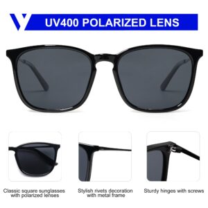 VANLINKER Vintage Square Polarized Sunglasses Men Women Classic Trendy Rectangle Metal Frame Sun Glasses VL9771 Matt Black