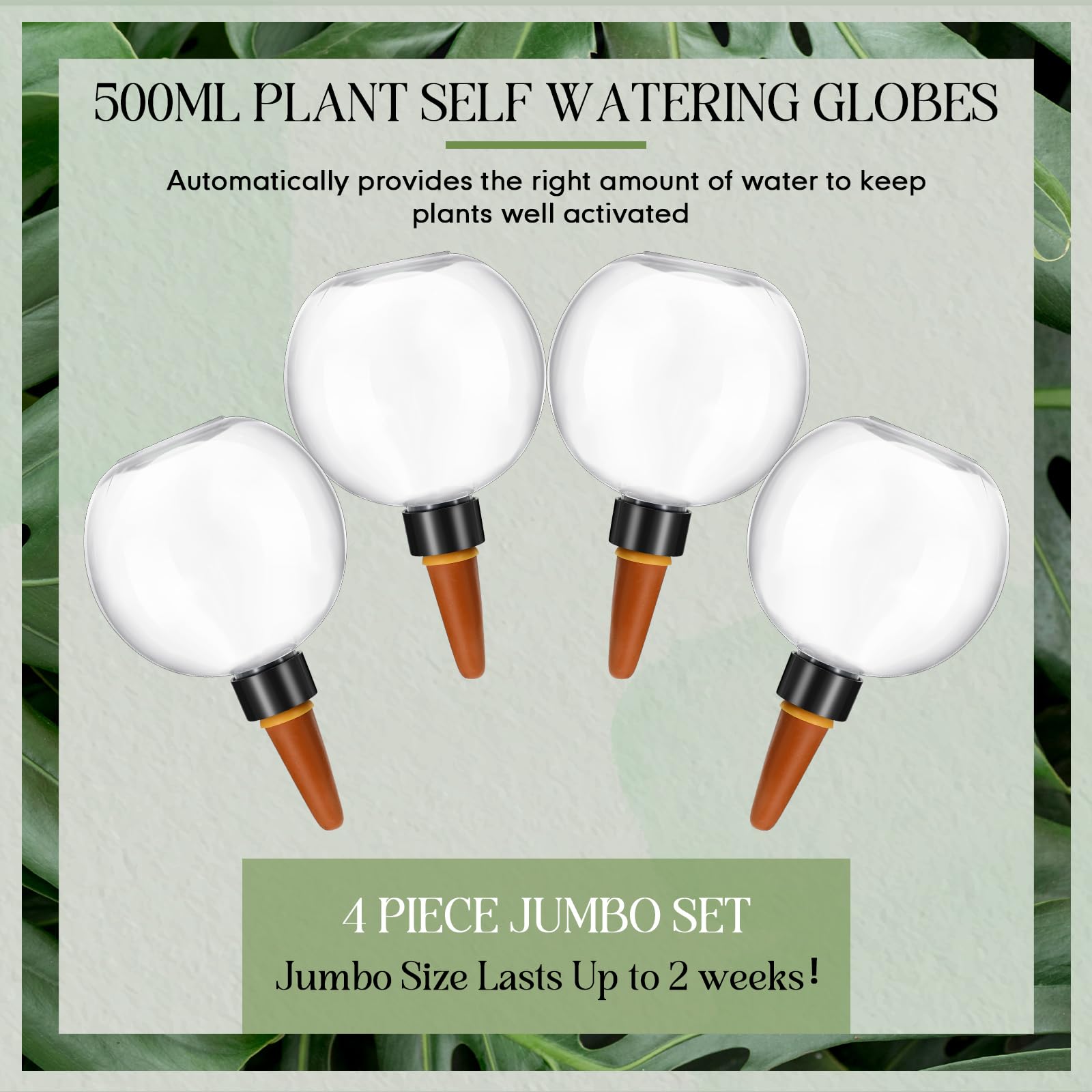 Domensi 4 Pcs Watering Globes Automatic Plastic Self Watering Planter Insert Waterer Watering Bulbs 17 oz for Indoor Plants Drip Irrigation Plant Watering Devices with Slow Release Control for Garden