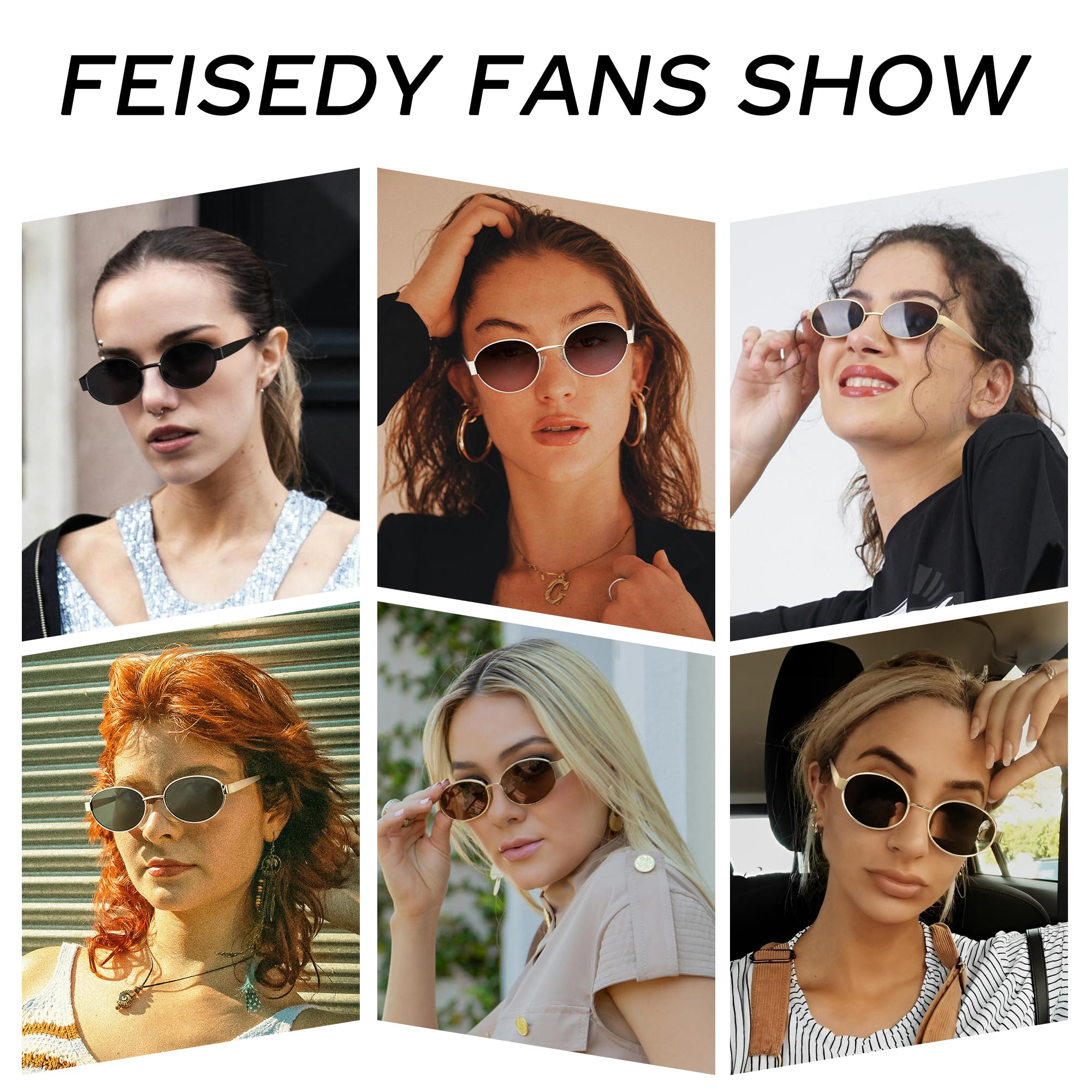 FEISEDY Trendy Retro Oval Sunglasses for Women Men Small Metal Frame Sun Glasses UV400 Shades B0124