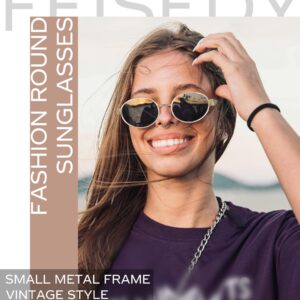 FEISEDY Trendy Retro Oval Sunglasses for Women Men Small Metal Frame Sun Glasses UV400 Shades B0124