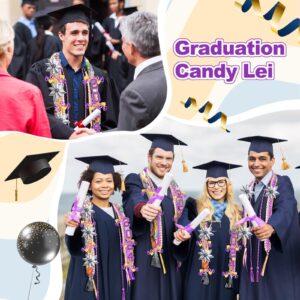 Spakon 13 Pcs Graduation Leis Graduation Candy Lei Kit Class of 2024 with 48 Inch Braided Ribbon 4.92ft PE Bag for Grad Party (Purple, Gold)