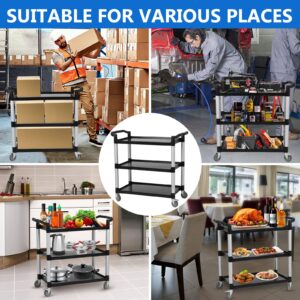 Service Cart Heavy Duty 3-Shelf Rolling Utility/Push Cart with Lockable Wheels, 360 lbs. Capacity, Black, for Foodservice/Restaurant/Cleaning (Black)